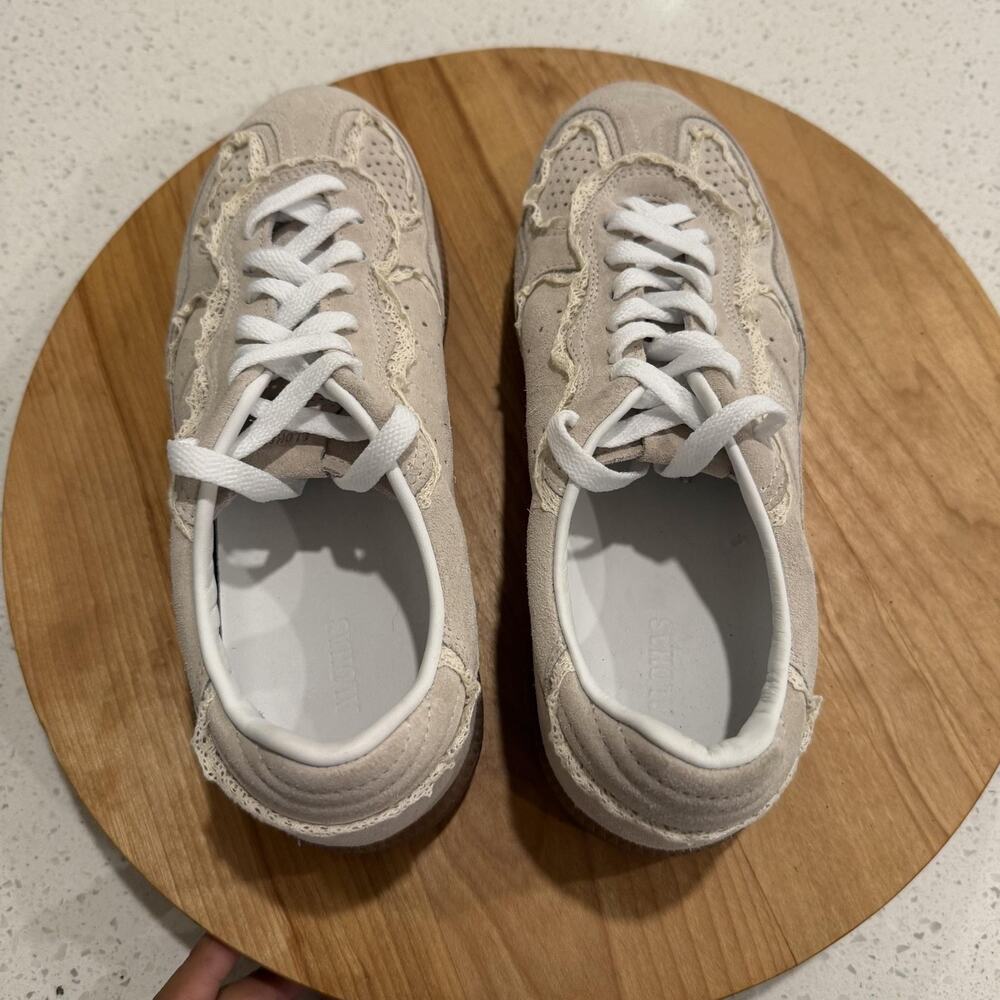 Alohas Sneakers 8-8.5 Tb.490 Crochet Cream Suede Lace Feminine Cottagecore Cute - Picture 9 of 16